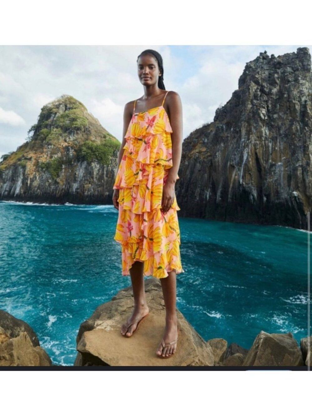 Farm Rio Banana Taste Tiered Midi Dress Size S